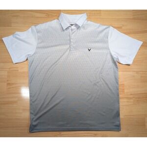 Callaway Opti-Dri Mens Large White Grey Ombre Geometric Golf Polo Shirt MA3439